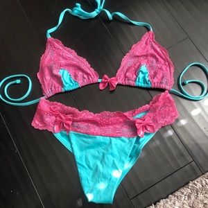 Turquoise & Pink Lady Lace Beach Bunny Bikini M/L
